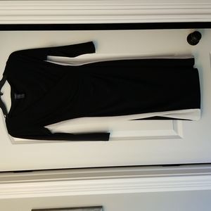 Black vneck dress with white racing stripe